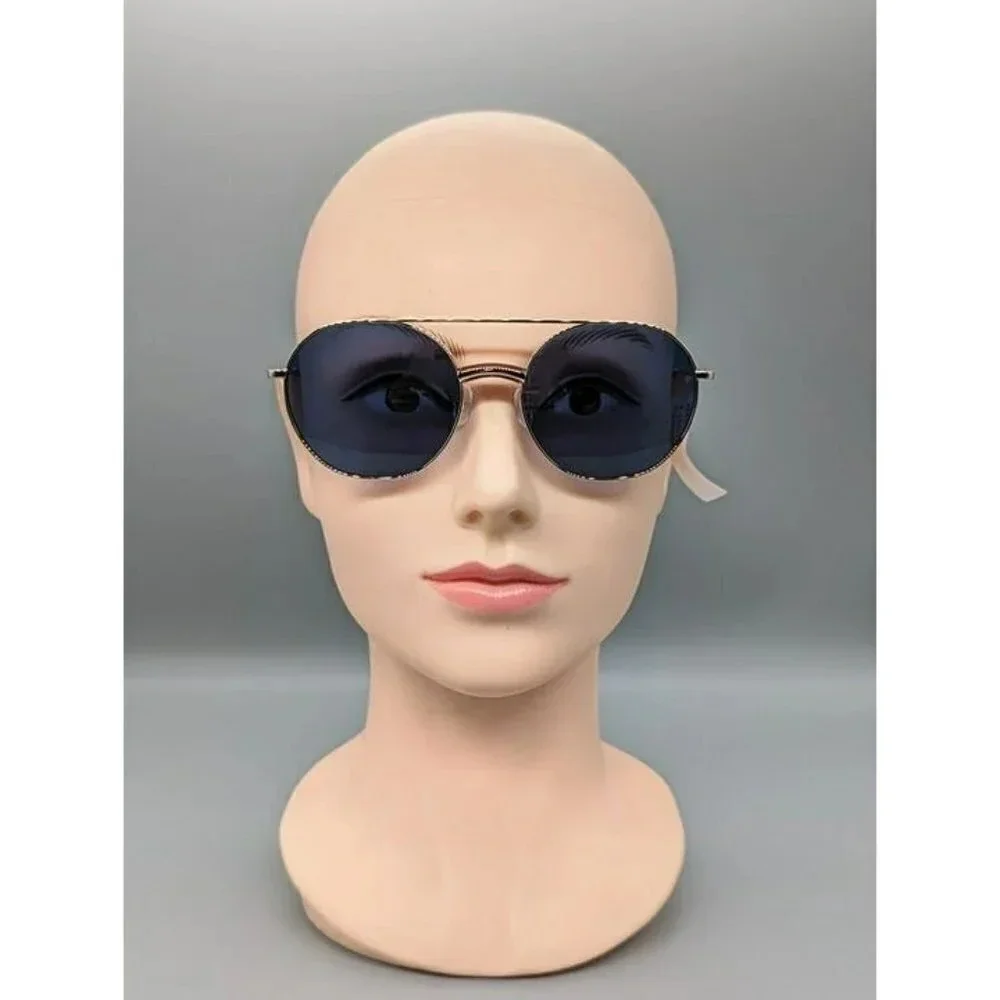Kenzo KZ40097U Unisex Brow Bar Round Metal Gold & Blue Lens Sunglasses MSRP $180